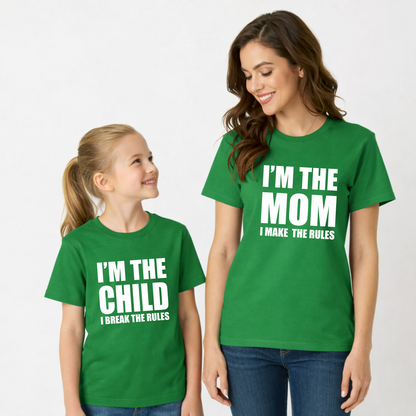 I am the Child I Break the Rules | Mom And Son Matching Round Neck Cotton Tees