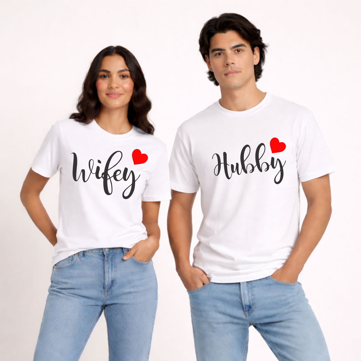 Wifey & Hubby | Unisex Couple Cotton T-Shirt
